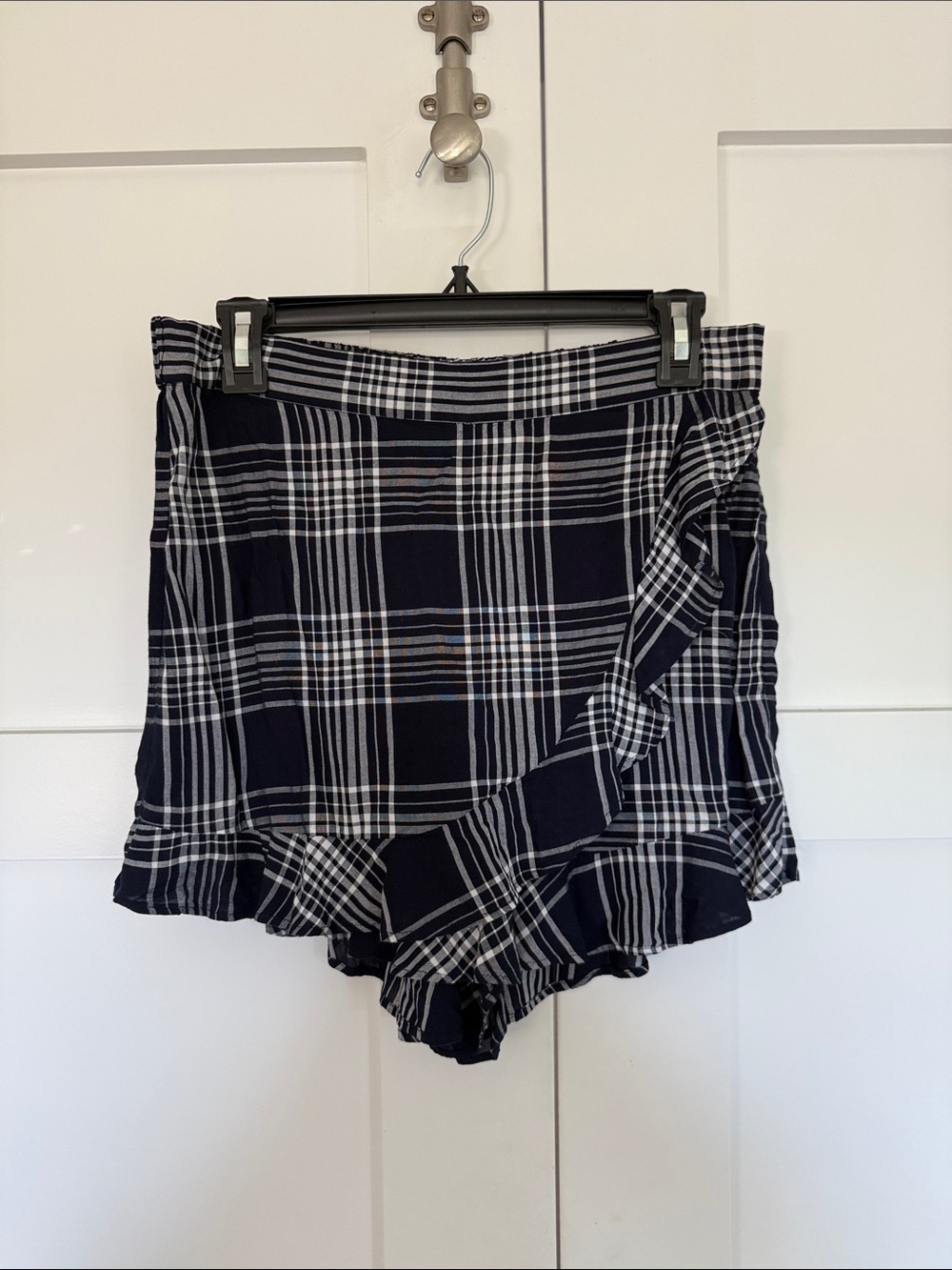 Express Navy and White Plaid Skort Shorts